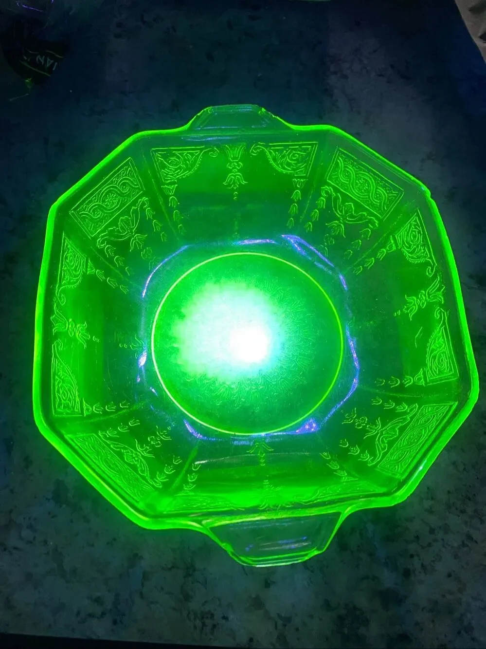 Uranium Anchor Hocking Princess Green Octagonal Depression Cereal Bowl 8” vtge
